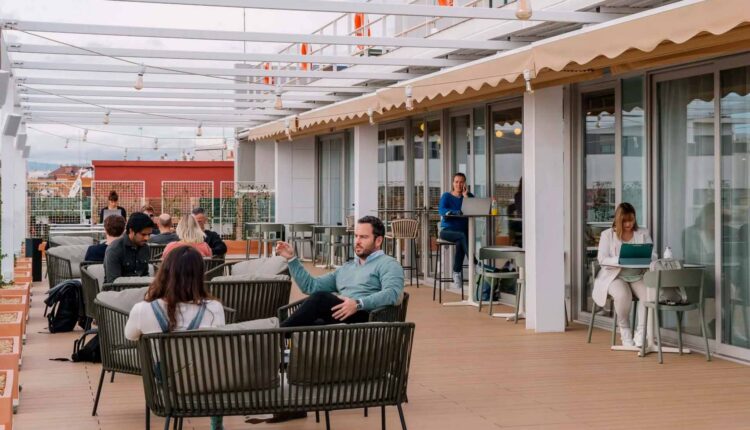 Co-working terrace space in the Cabanyal oceanside neighbourhood of Valencia, Spain